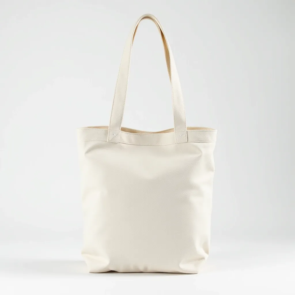 Minimalist canvas tote in cream, shown standing upright on light background with rope handles visible